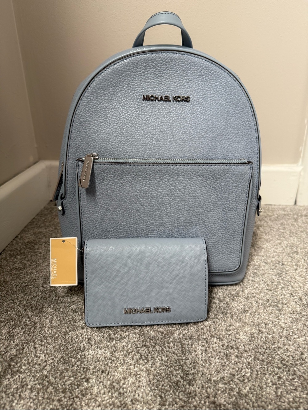 Baby Blue MK mini backpack and wallet